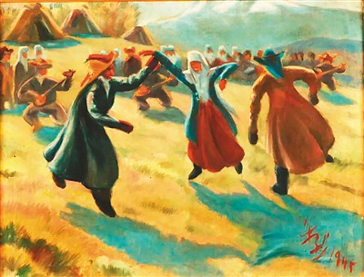 天山脚下歌舞(油画) 韩乐然