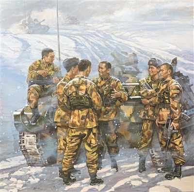 油画《风雪青春》,作者孙立新。