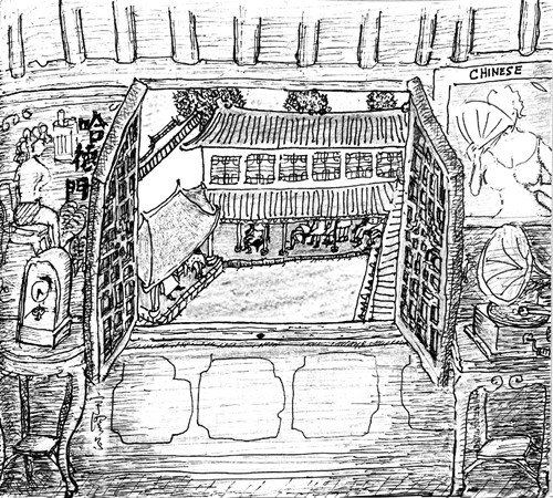 楼下说书,听书。楼上的情况,不清楚,很多事情如此