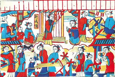 山东潍坊杨家埠年画《女十忙》 山东工艺美术学院博物馆藏