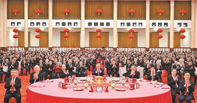 1月27日,中共中央、国务院在北京人民大会堂举行2025年春节团拜会。党和国家领导人习近平、李强、赵乐际、王沪宁、蔡奇、丁薛祥、李希、韩正等同首都各界人士欢聚一堂、共迎佳节。新华社记者??谢环驰摄