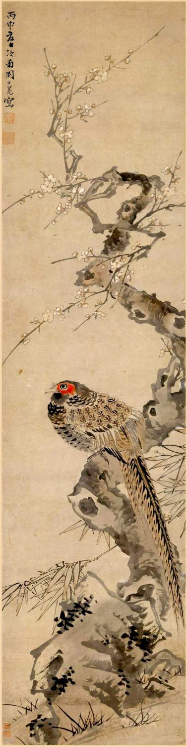 明 周之冕《梅花野雉图》