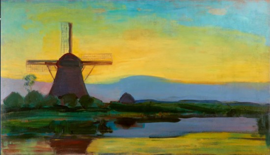 蒙德里安,《黄昏的磨坊》,约1907-1908年,布面油画,海牙艺术博物馆藏(贝耶勒基金会展品)